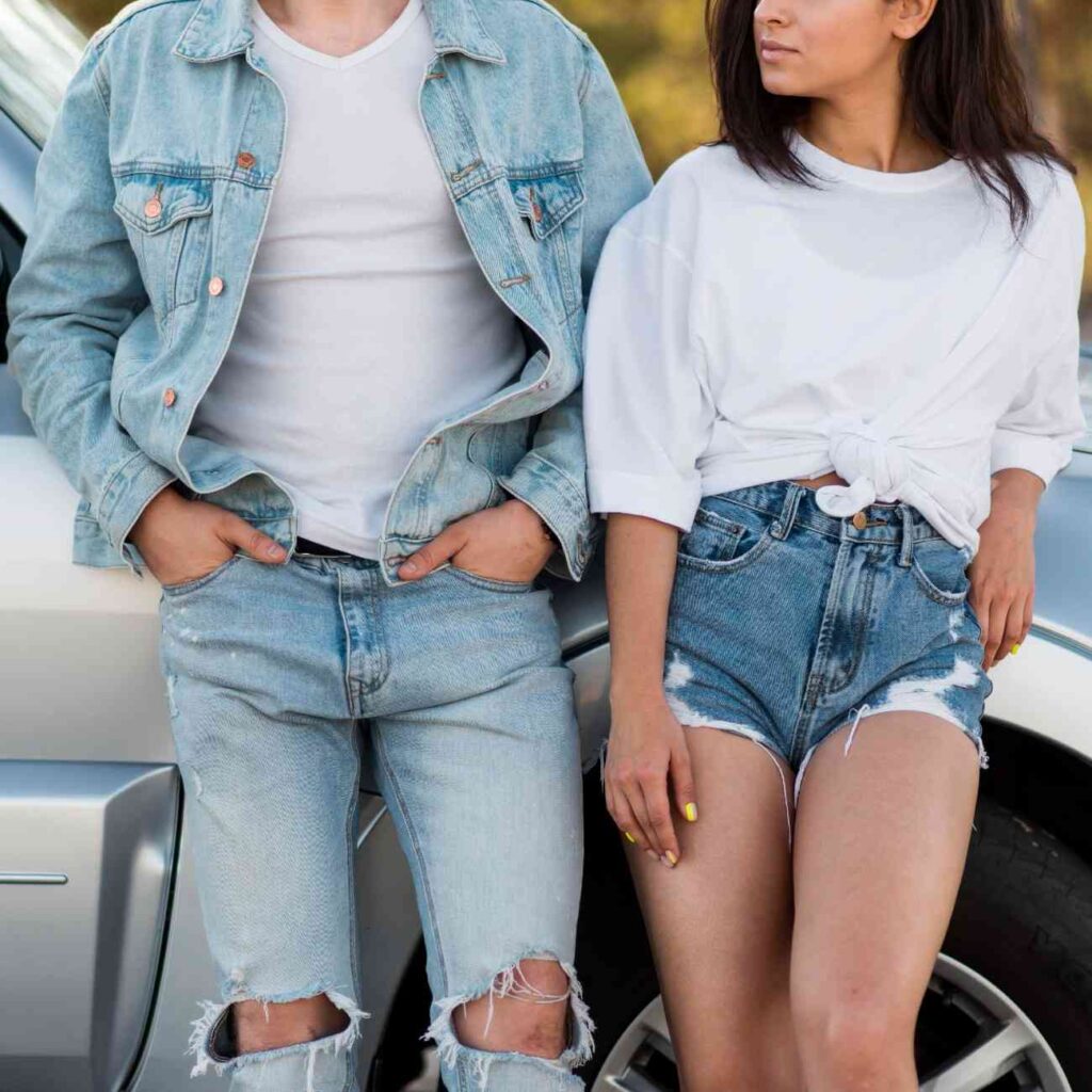 Big T-Shirt with a Mini or a Denim Skirt